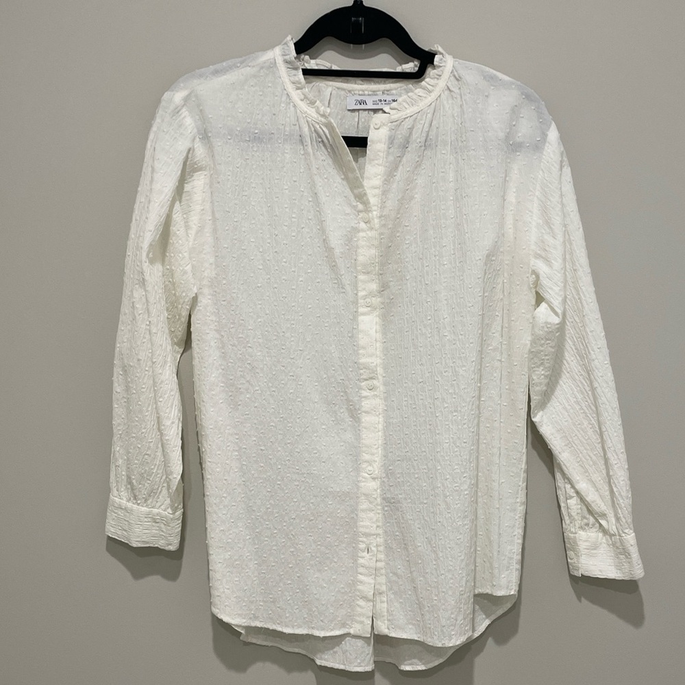 Zara Ivory ruffle neck blouse